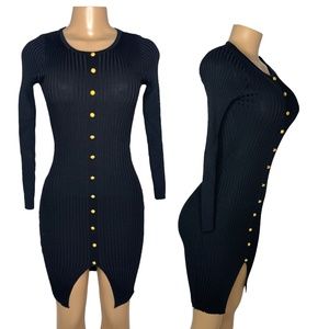 NWT Size S Women Bodycom Slim Fit Sexy Black Dress Long Sleeve Elegant Dress